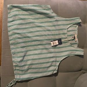 Green and white stripe top.